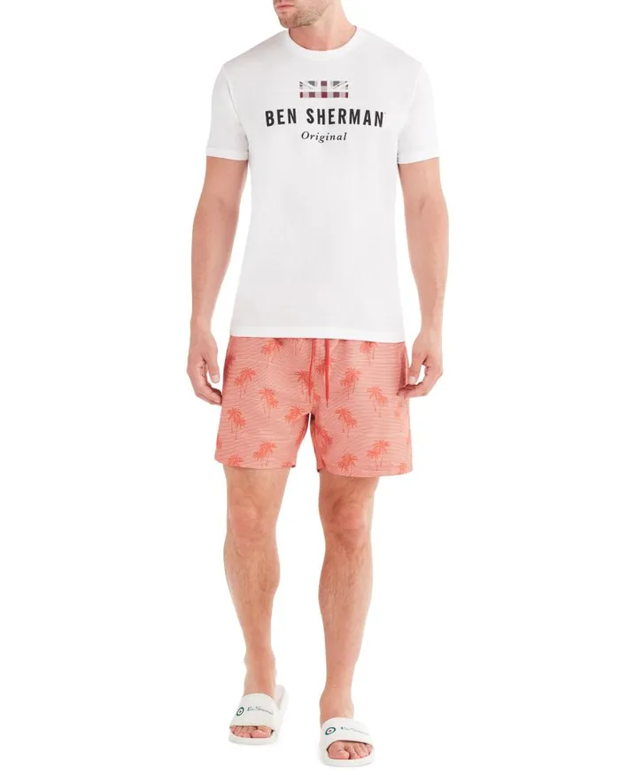 Ben Sherman Shorts Men Unawatuna Tropical Print Swim Short 8211 Coral