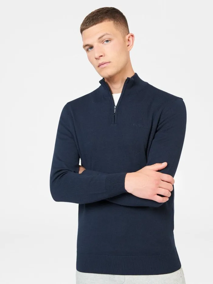 Ben Sherman Sweaters and Knits Men Merino Knit HalfZip Sweater 8211 Dark Navy