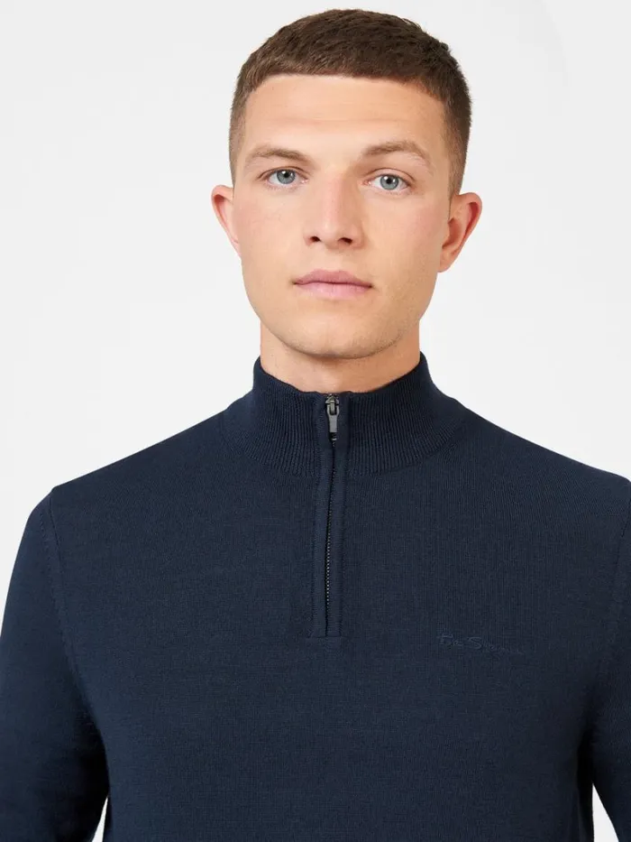 Ben Sherman Sweaters and Knits Men Merino Knit HalfZip Sweater 8211 Dark Navy Ben Sherman Sweaters and Knits Men Merino Knit HalfZip Sweater 8211 Dark Navy