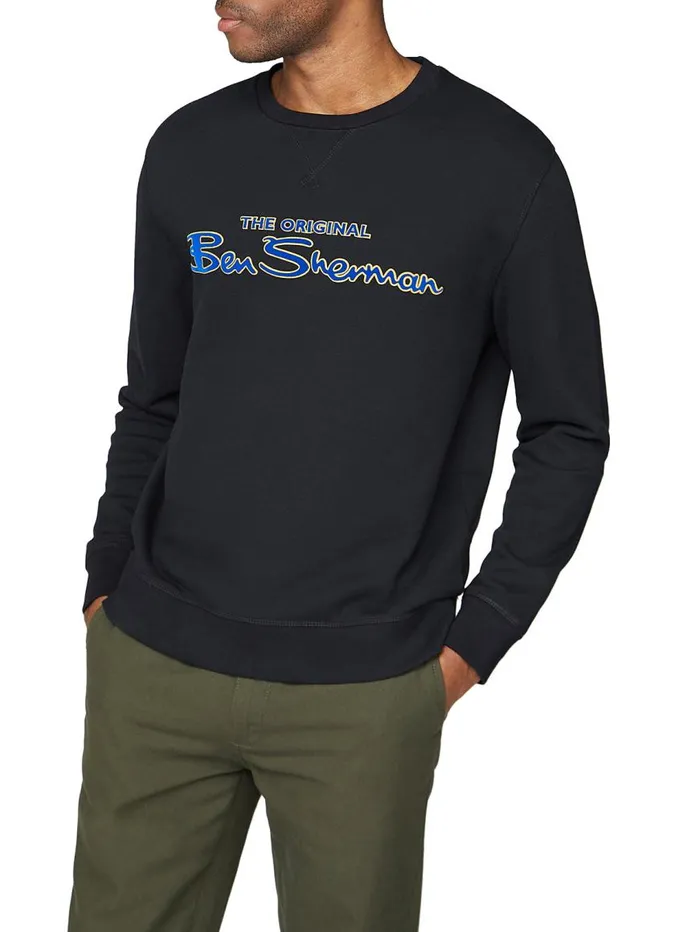 Ben Sherman Sweatshirts and Hoodies Men Crewneck Logo Sweatshirt 8211 Anthracite
