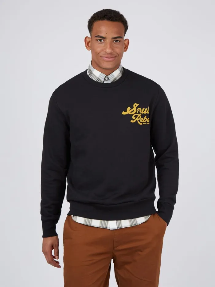 Ben Sherman Sweatshirts and Hoodies Men Soul Rebel Graphic Loopback Crewneck Sweatshirt 8211 Black