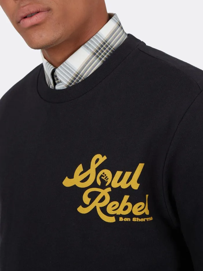 Ben Sherman Sweatshirts and Hoodies Men Soul Rebel Graphic Loopback Crewneck Sweatshirt 8211 Black