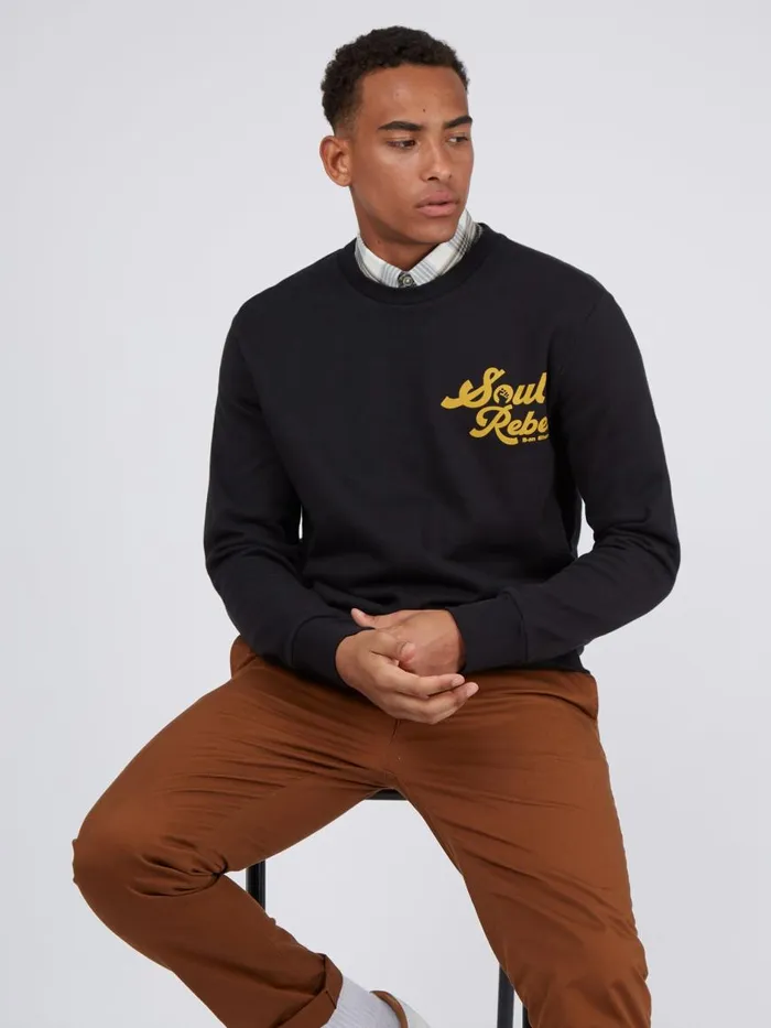 Ben Sherman Sweatshirts and Hoodies Men Soul Rebel Graphic Loopback Crewneck Sweatshirt 8211 Black
