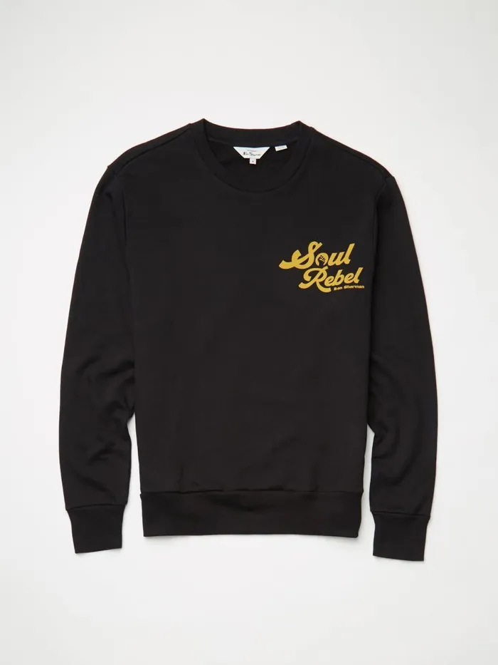 Ben Sherman Sweatshirts and Hoodies Men Soul Rebel Graphic Loopback Crewneck Sweatshirt 8211 Black