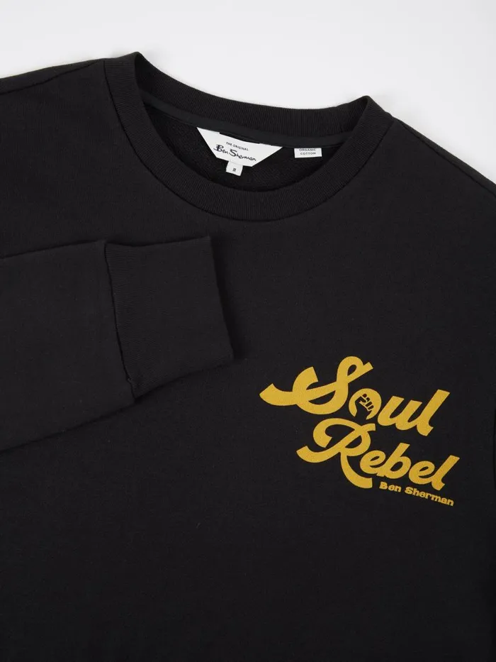 Ben Sherman Sweatshirts and Hoodies Men Soul Rebel Graphic Loopback Crewneck Sweatshirt 8211 Black