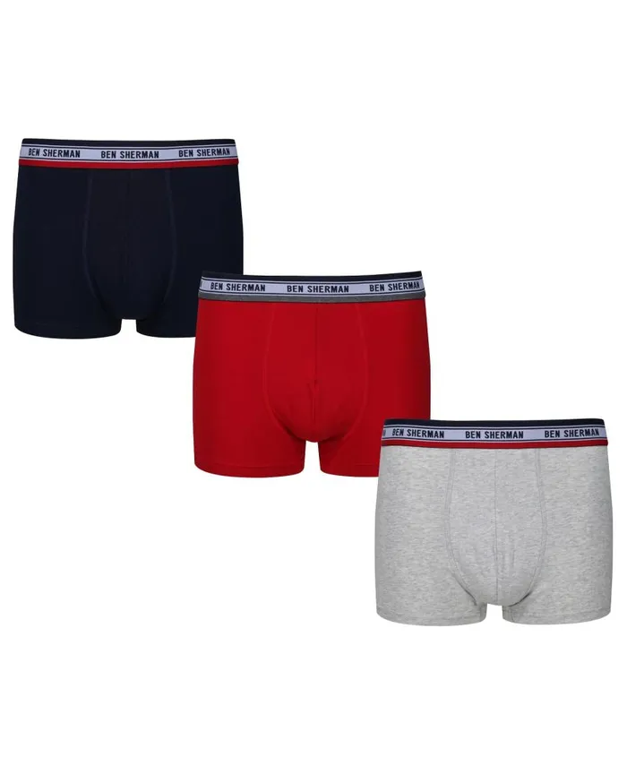 Ben Sherman Underwear Men Cosmo 3Pack Fitted NoFly BoxerBriefs 8211 NavyGrey MarlRed