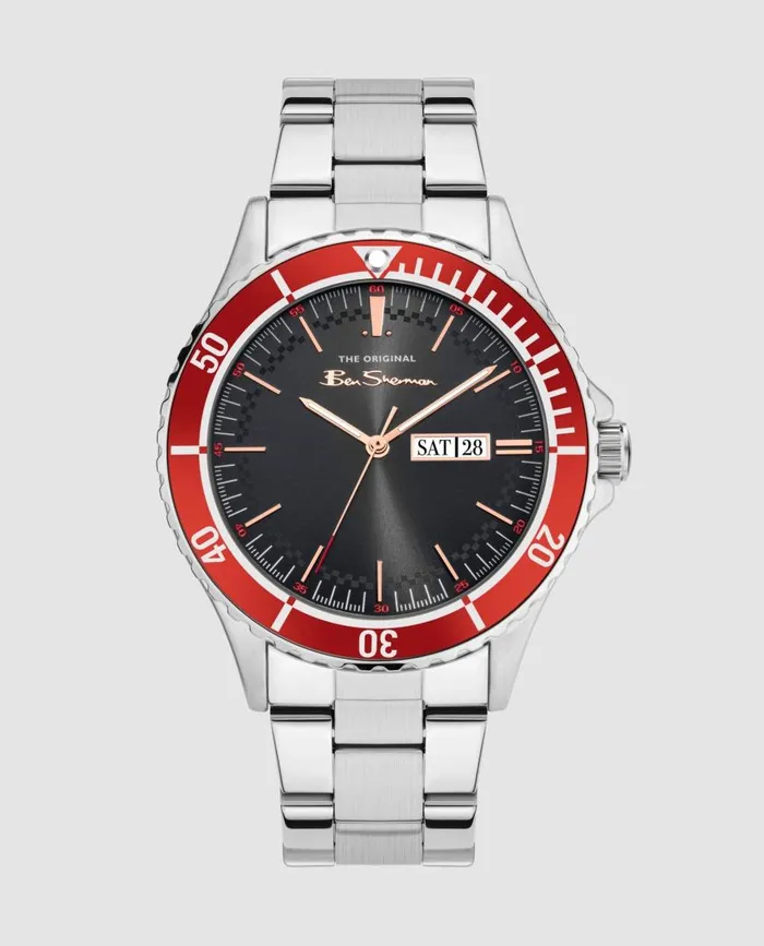 Ben Sherman Watches Men Stainless Steel Strap Watch 44mm 8211 SilverBlackSilver