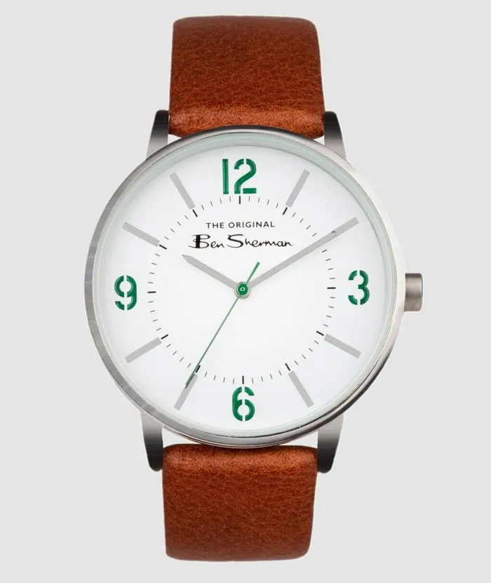 Ben Sherman Watches Men Strap Watch 41mm 8211 BrownWhiteSilver