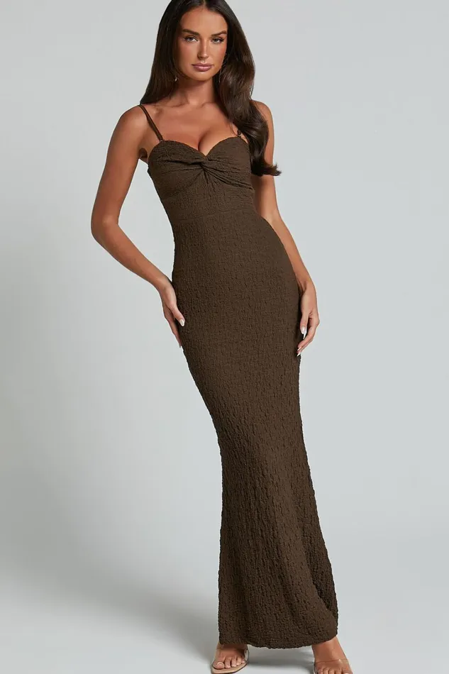 Berlina Maxi Dress 8211 Strappy Sweetheart Slip Dress In Chocolate Women Showpo Dresses