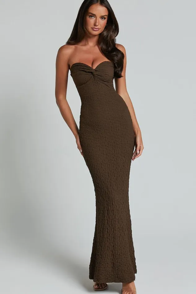 Berlina Maxi Dress 8211 Strappy Sweetheart Slip Dress In Chocolate Women Showpo Dresses