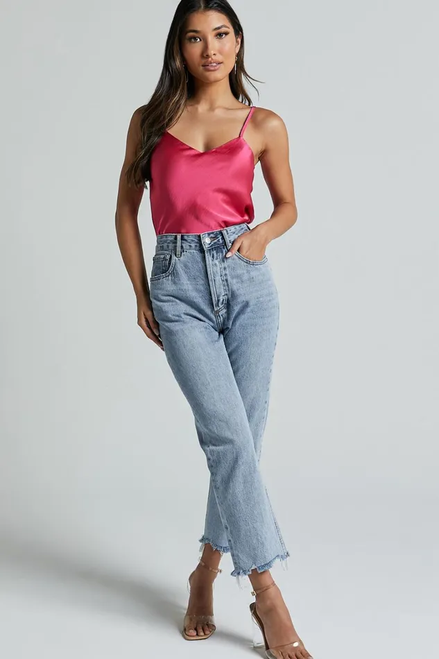 Beryl Top 8211 Strappy V Neck Satin Cami In Pink Women Showpo Tops