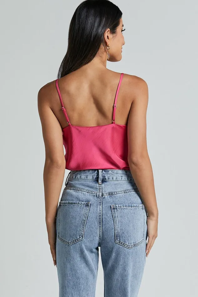 Beryl Top 8211 Strappy V Neck Satin Cami In Pink Women Showpo Tops