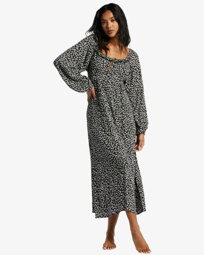 Better Days Long Sleeve Midi Dress Black Pebble Women Billabong Midi Dresses