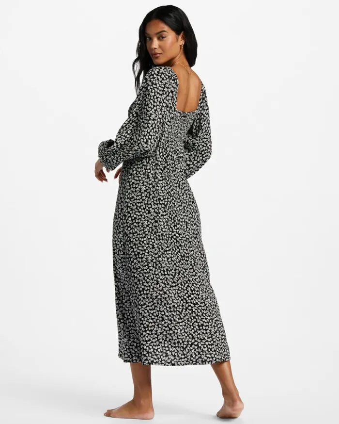 Better Days Long Sleeve Midi Dress Black Pebble Women Billabong Midi Dresses
