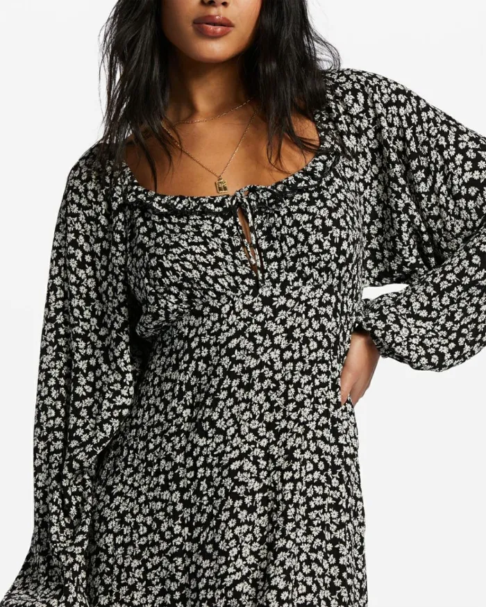 Better Days Long Sleeve Midi Dress Black Pebble Women Billabong Midi Dresses