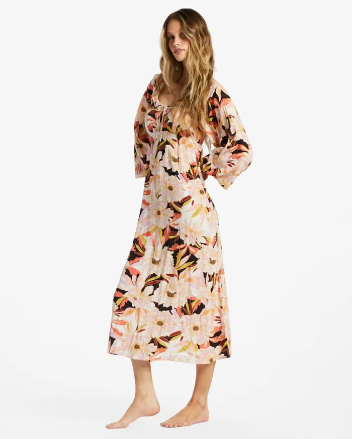 Better Days Long Sleeve Midi Dress Multi Women Billabong Midi Dresses