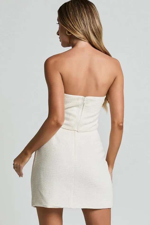 Bettina Two Piece Set 8211 Strapless Boucle Bow Top And Mini Skirt Set In Cream Women Showpo Dresses