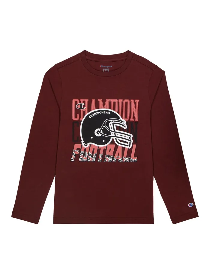 Big Kids039 LongSleeve TShirt Retro Football Helmet Logo Maroon Kids Champion TShirts