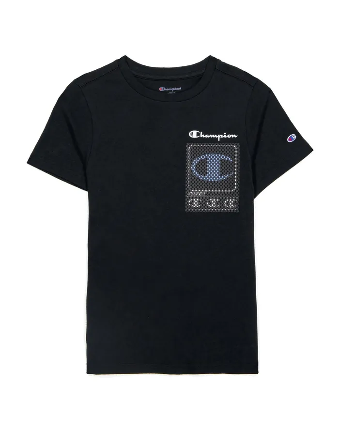 Big Kids039 ShortSleeve TShirt Mesh HighDef C Logo Black Kids Champion TShirts