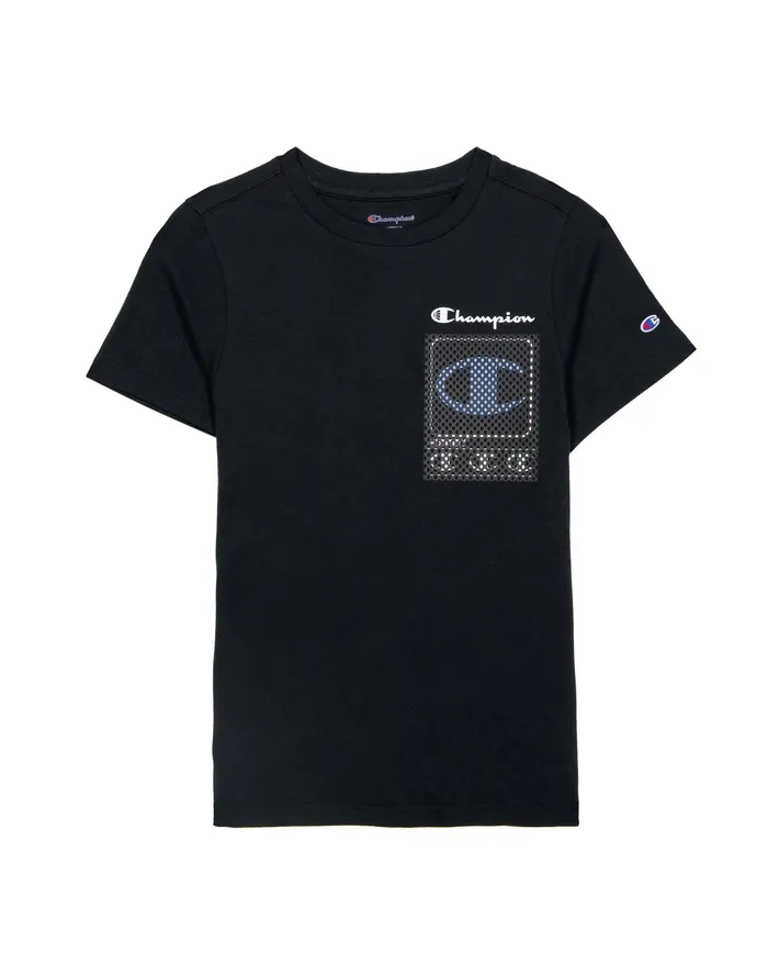 Big Kids039 ShortSleeve TShirt Mesh HighDef C Logo Black Kids Champion TShirts