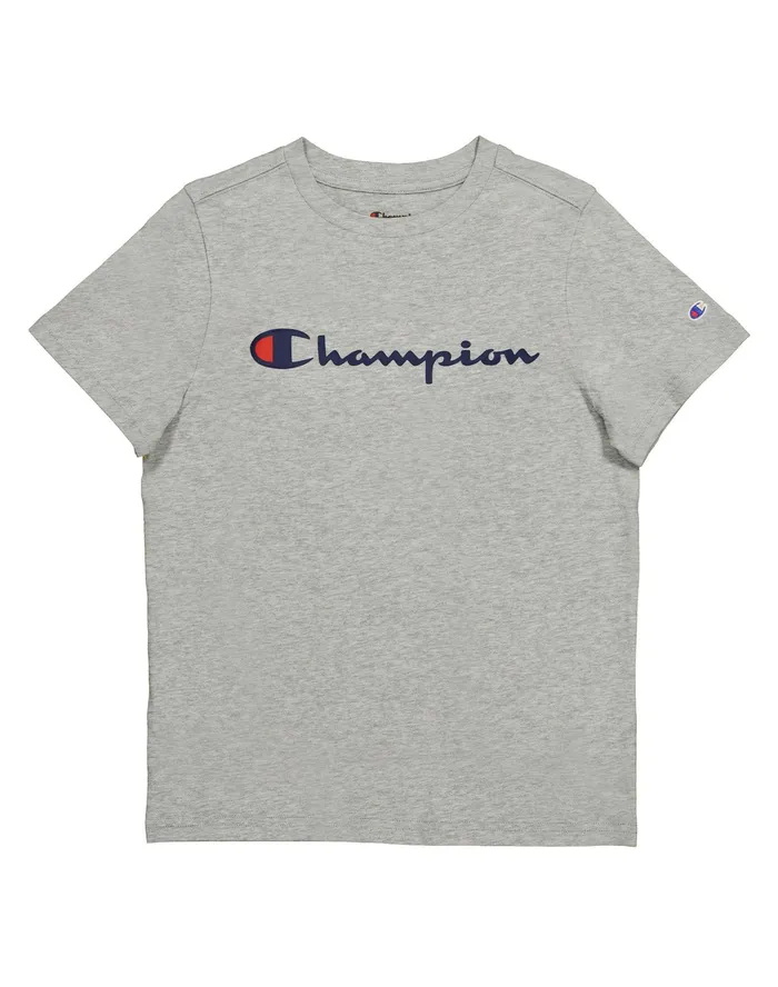 Big Kids039 ShortSleeve TShirt Script Logo Oxford Grey Heather Kids Champion TShirts