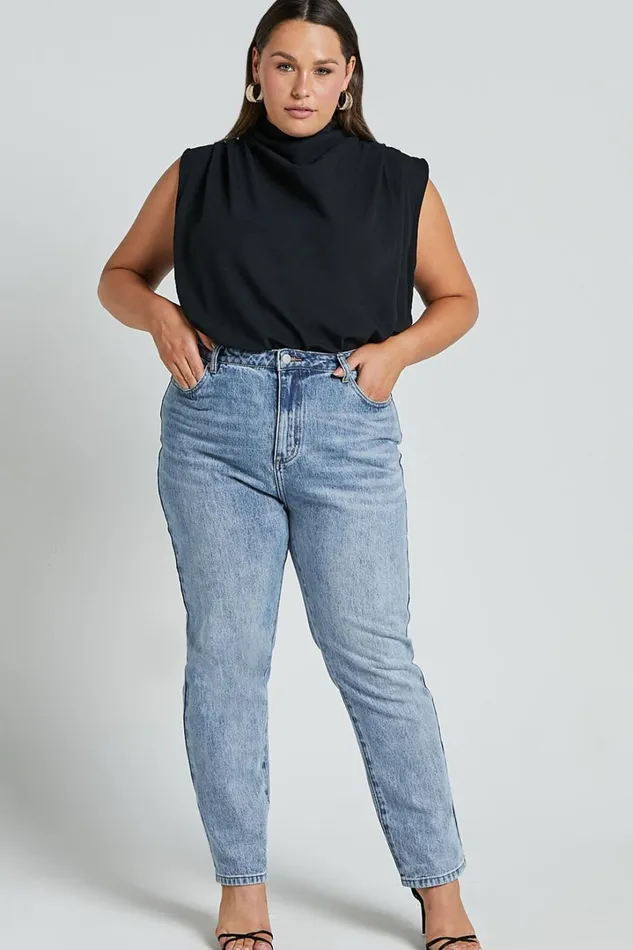 Billie Jeans 8211 High Waisted Recycled Cotton Mom Denim Jeans In Mid Blue Wash Women Showpo Denim