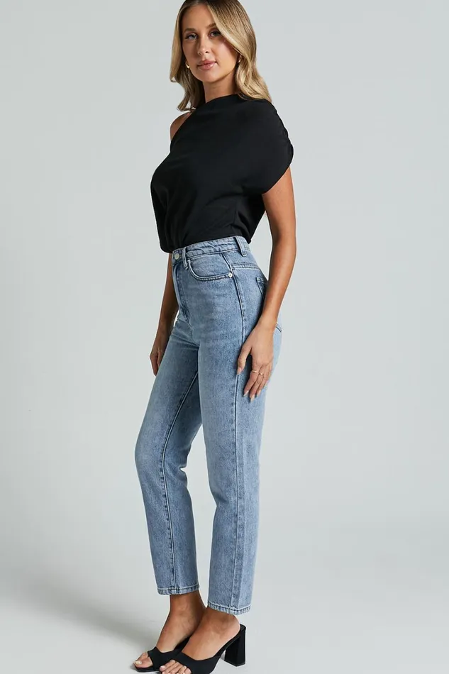 Billie Jeans 8211 High Waisted Recycled Cotton Mom Denim Jeans In Mid Blue Wash Women Showpo Denim