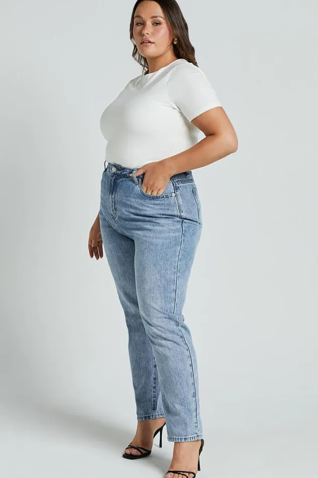 Billie Jeans 8211 High Waisted Recycled Cotton Mom Denim Jeans In Mid Blue Wash Women Showpo Denim