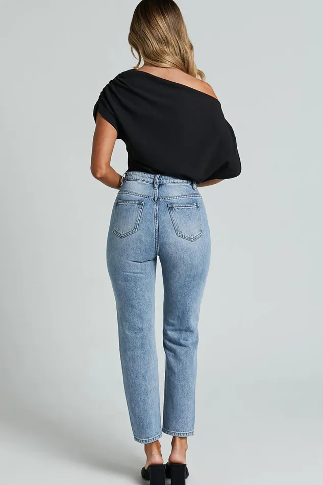 Billie Jeans 8211 High Waisted Recycled Cotton Mom Denim Jeans In Mid Blue Wash Women Showpo Denim