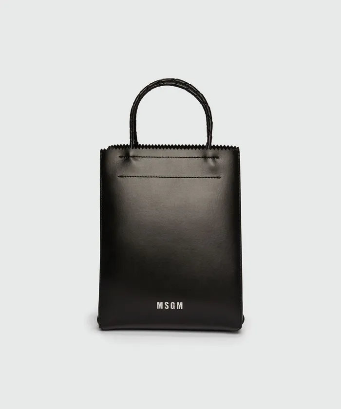 Black Matte Leather Small Tote Bag Women MSGM Tote Bags