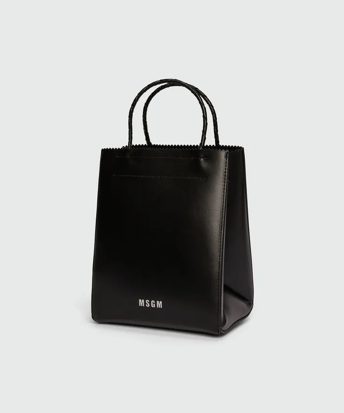 Black Matte Leather Small Tote Bag Women MSGM Tote Bags