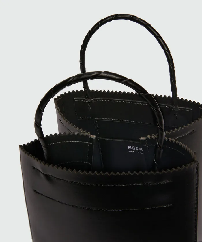 Black Matte Leather Small Tote Bag Women MSGM Tote Bags
