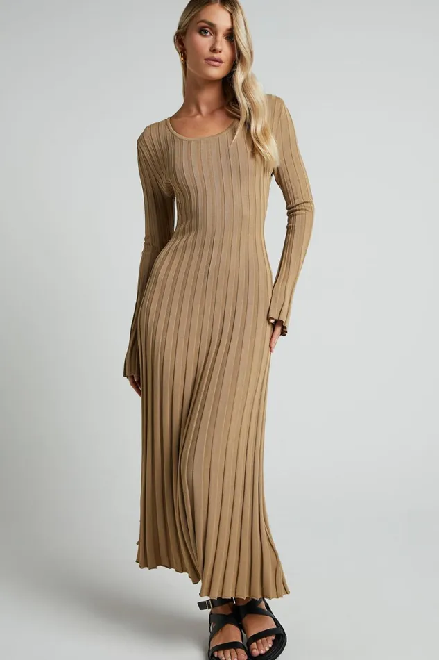 Blaire Midi Dress 8211 Long Sleeve Tie Back Flare Dress In Roasted Cashew Women Showpo Dresses Blaire Midi Dress 8211 Long Sleeve Tie Back Flare Dress In Roasted Cashew Women Showpo Dresses