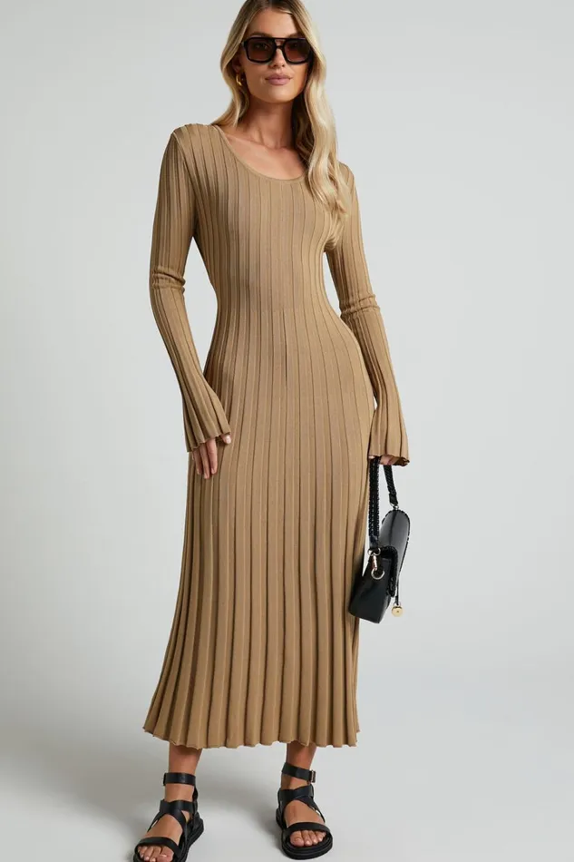 Blaire Midi Dress 8211 Long Sleeve Tie Back Flare Dress In Roasted Cashew Women Showpo Dresses Blaire Midi Dress 8211 Long Sleeve Tie Back Flare Dress In Roasted Cashew Women Showpo Dresses