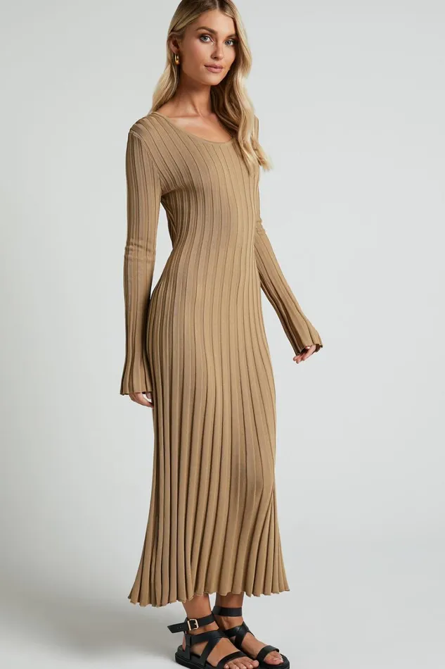 Blaire Midi Dress 8211 Long Sleeve Tie Back Flare Dress In Roasted Cashew Women Showpo Dresses Blaire Midi Dress 8211 Long Sleeve Tie Back Flare Dress In Roasted Cashew Women Showpo Dresses