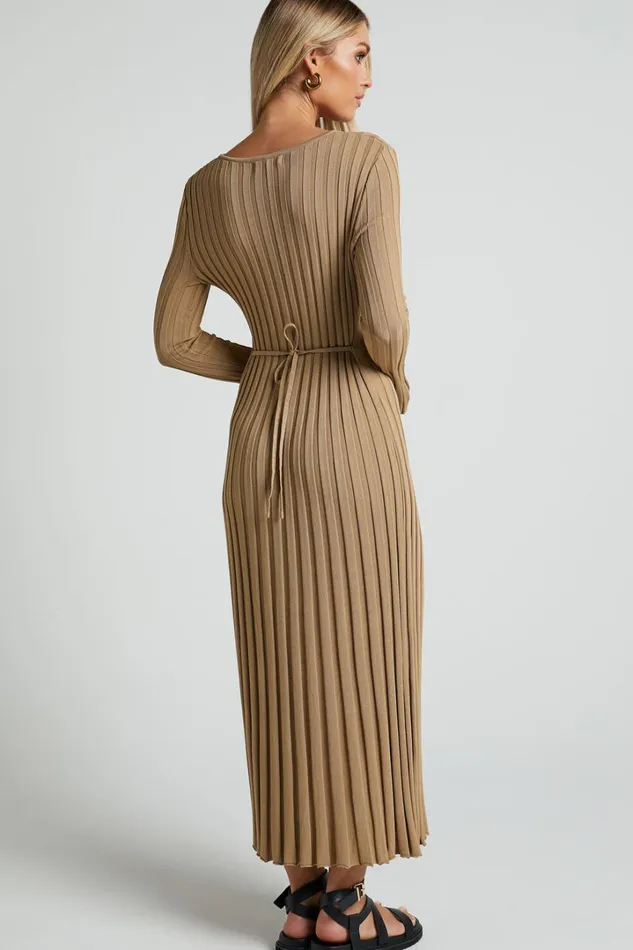 Blaire Midi Dress 8211 Long Sleeve Tie Back Flare Dress In Roasted Cashew Women Showpo Dresses Blaire Midi Dress 8211 Long Sleeve Tie Back Flare Dress In Roasted Cashew Women Showpo Dresses