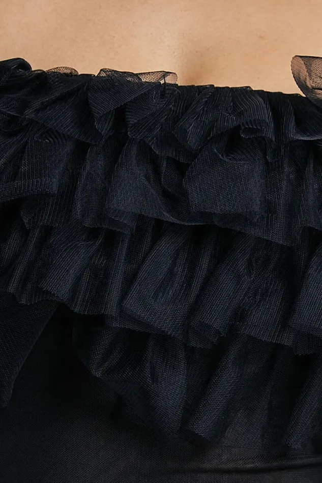 Blake Bodysuit 8211 Off Shoulder Tiered Tulle Bodysuit In Black Women Showpo Tops