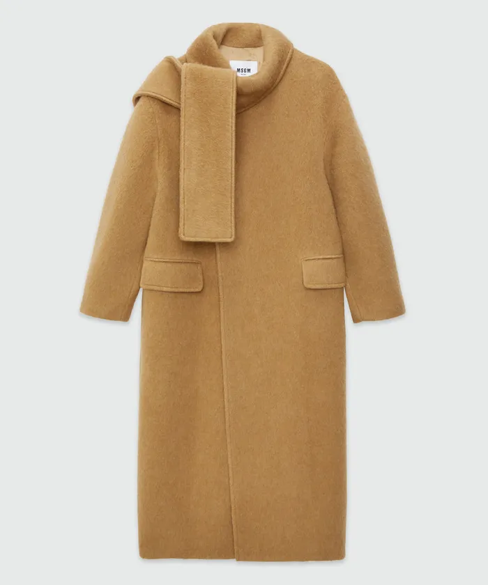 Blended Wool Long Coat With Scarfed Collar Women MSGM Jackets And Coats