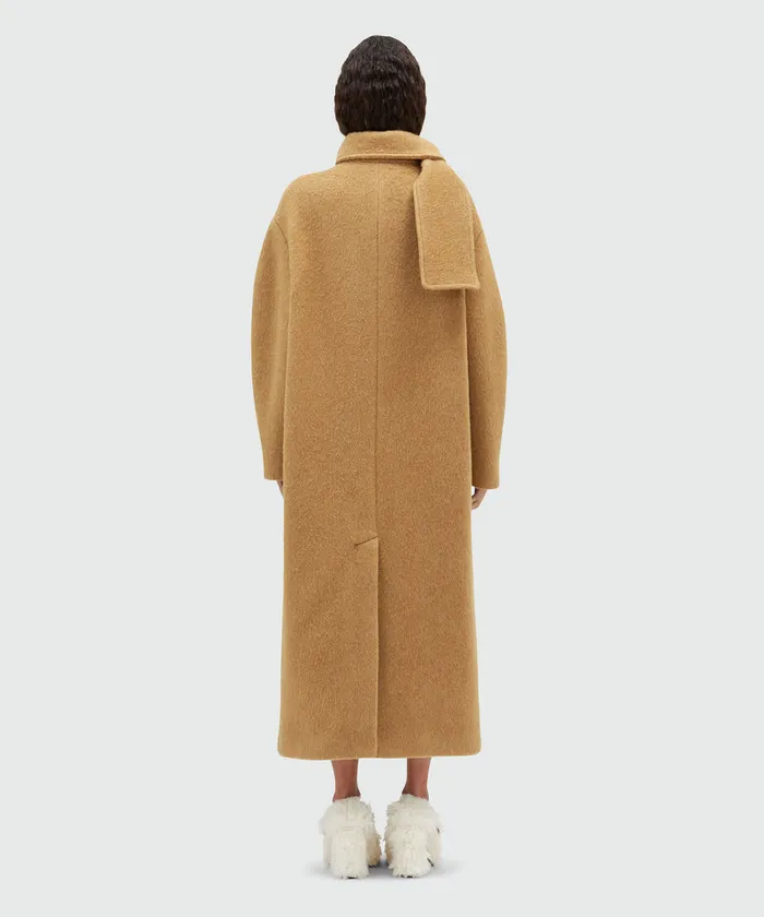 Blended Wool Long Coat With Scarfed Collar Women MSGM Jackets And Coats
