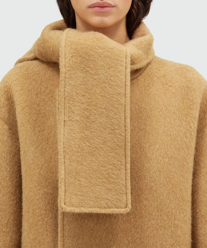 Blended Wool Long Coat With Scarfed Collar Women MSGM Jackets And Coats