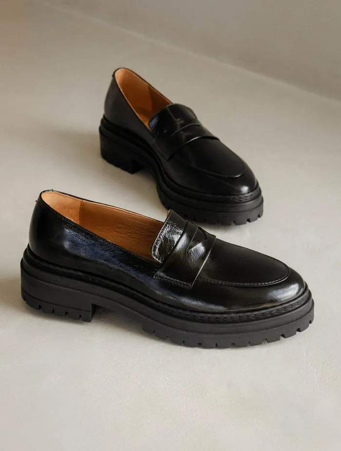 Bobbies Loafers and Derbies Amalia Black Vinyl 8211 Women