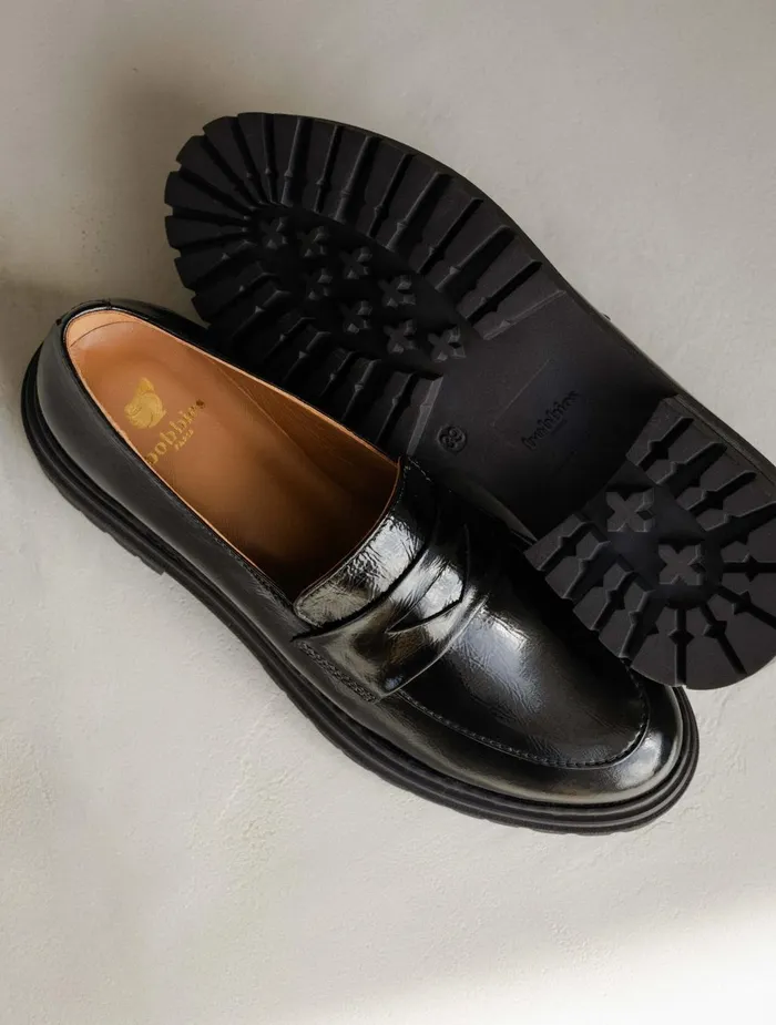 Bobbies Loafers and Derbies Amalia Black Vinyl 8211 Women
