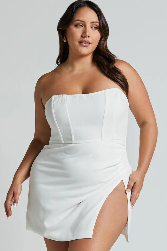 Bonne Mini Dress 8211 Strapless Corset Side Split Dress In White Women Showpo Curve Clothes