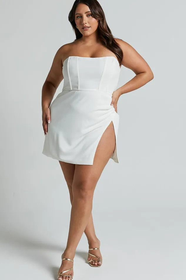 Bonne Mini Dress 8211 Strapless Corset Side Split Dress In White Women Showpo Curve Clothes