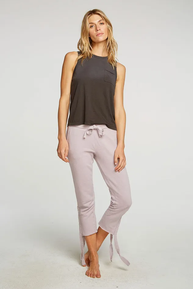 Bottoms Womens Chaser Brand Linen French Terry Cropped Side Tie Culotte