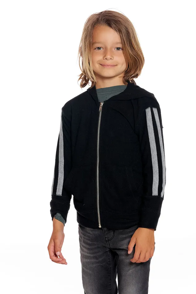 Boys Chaser Brand rPET Bliss Knit Blocked Extended Cuff Long Sleeve Zip Up Hoodie Tops