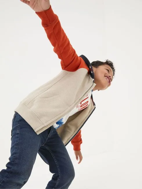Boys Fatface Sweatshirts and Hoodies Natural Colourblock Zip Through Hoodie