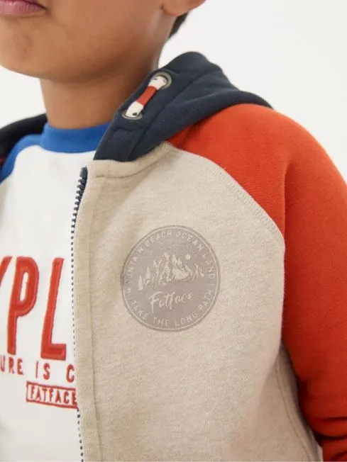 Boys Fatface Sweatshirts and Hoodies Natural Colourblock Zip Through Hoodie