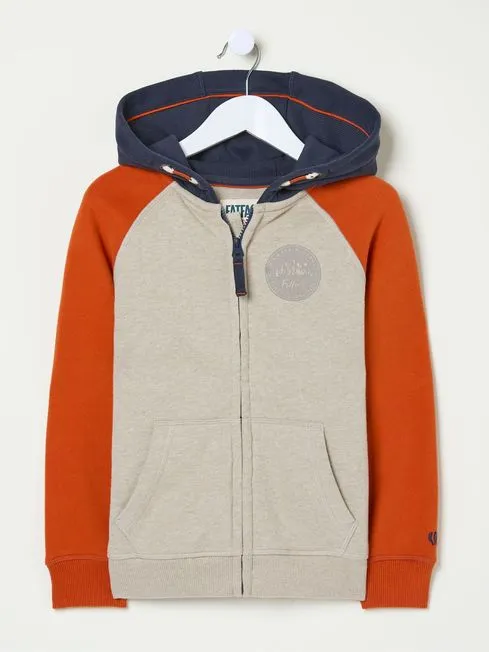 Boys Fatface Sweatshirts and Hoodies Natural Colourblock Zip Through Hoodie