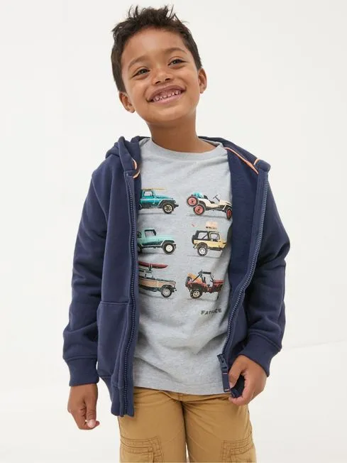 Boys Fatface Sweatshirts and Hoodies Navy Blue Adventure Zip Through Hoodie